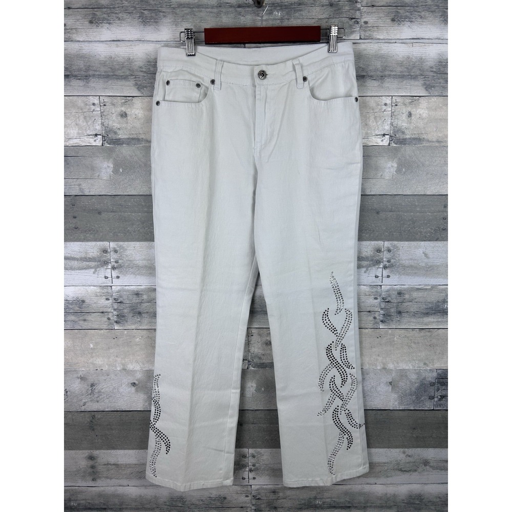 DG2 Diane Gilman Women's White Jeans 8P Accented Hems